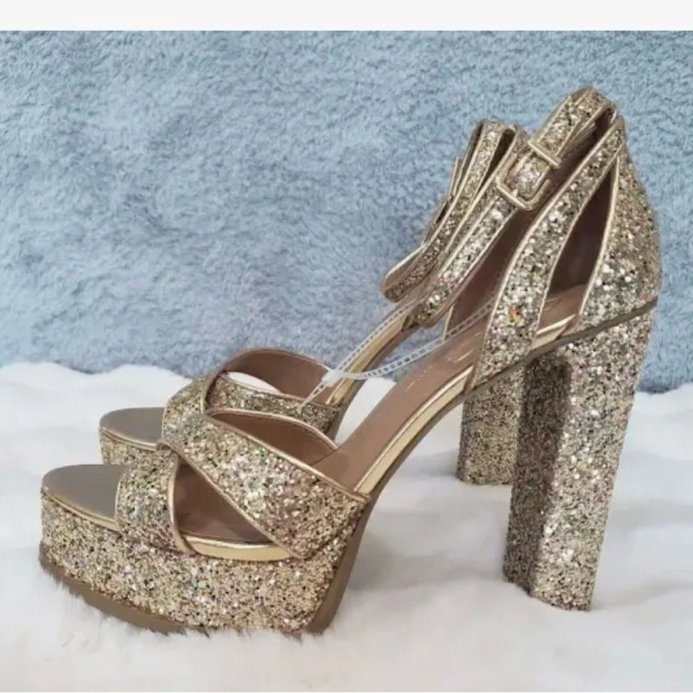 Jessica Simpson Gavynne Gold Glitter Platform Sz 10 (New) Prom or Wedding Shoe - Picture 4 of 5